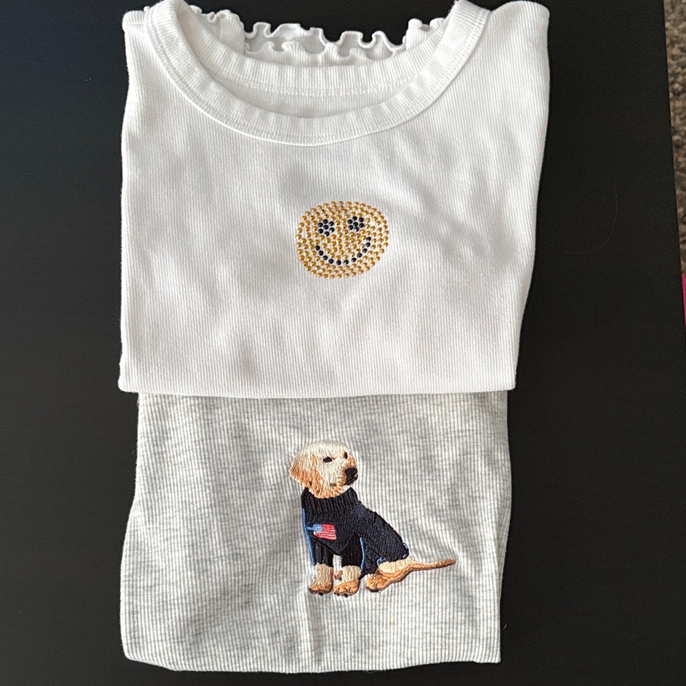 White and Gray Embroidered Tops